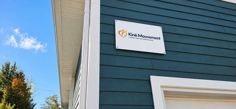 L'enseigne Kiné Mouvement, sur le mur extérieur de mon espace.